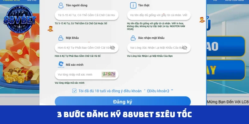3 bước đăng ký 88VBET siêu tốc