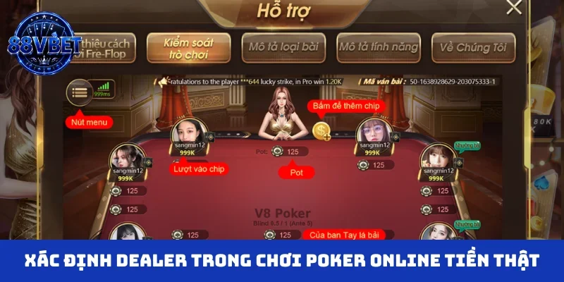Xác định Dealer trong chơi poker online tiền thật